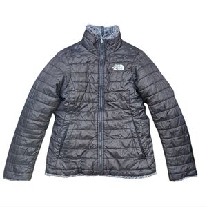 The North Face Girls Reversible Insulated Jacket Gray Sherpa Puffer Coat Size M